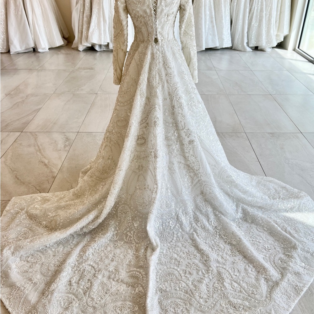 Royal Beaded Modest Wedding Dress (White/Ivory) - Picture 9 of 10